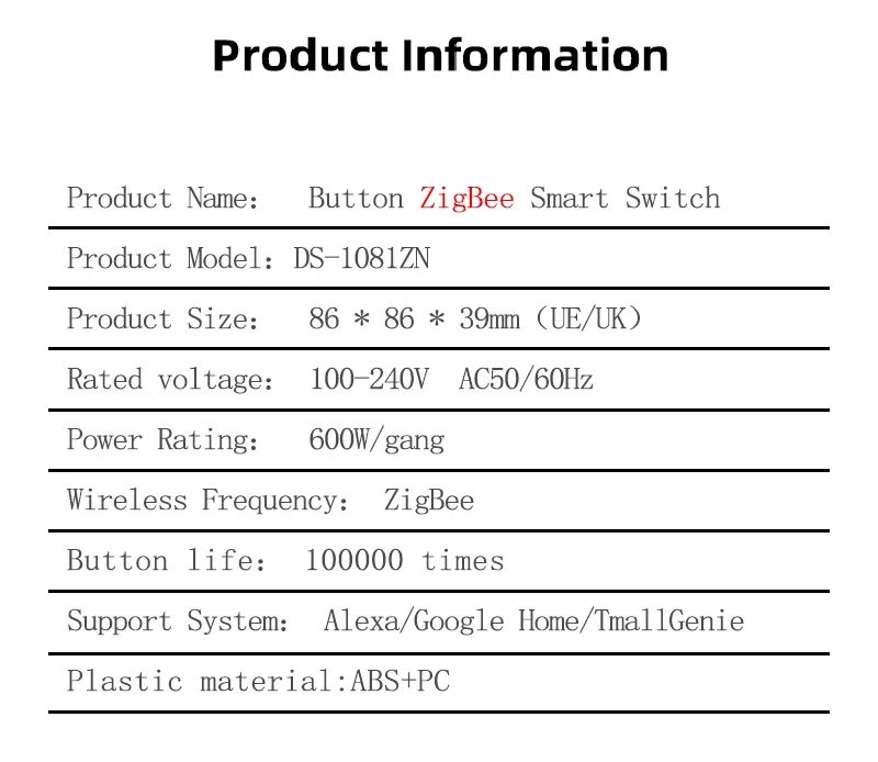 Zigbee Smart Light Switch Push Button with Neutral 1 2 3 Gang White Black Wall I