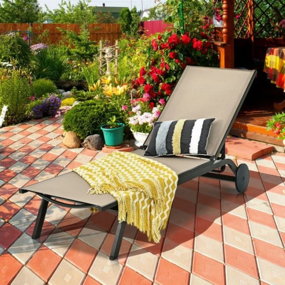 6-Position Adjustable Fabric Outdoor Patio Recliner Chair, for Poolside, Beach, Yard, Balcony, Pool Lounge Chairs 2