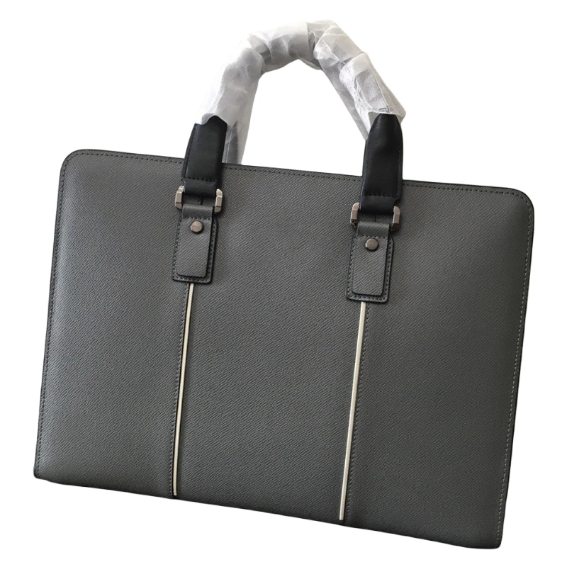 

Leather Men's Fashion Personality Portable Briefcase Business Pendulum Large Capacity Black Zipper Closure Computer Shoulder Ba