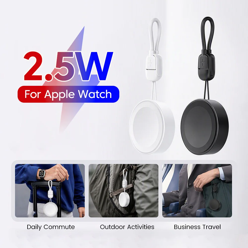 Portable Magnetic Wireless Charger with Lanyard and Type-C to C Cable, 2.5W Output
