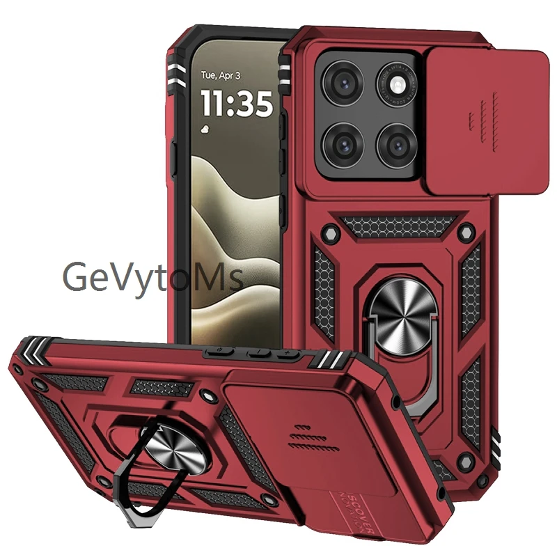 Matte Finish Stand Ring Case with Slide Camera Protector and Military-Grade Durability