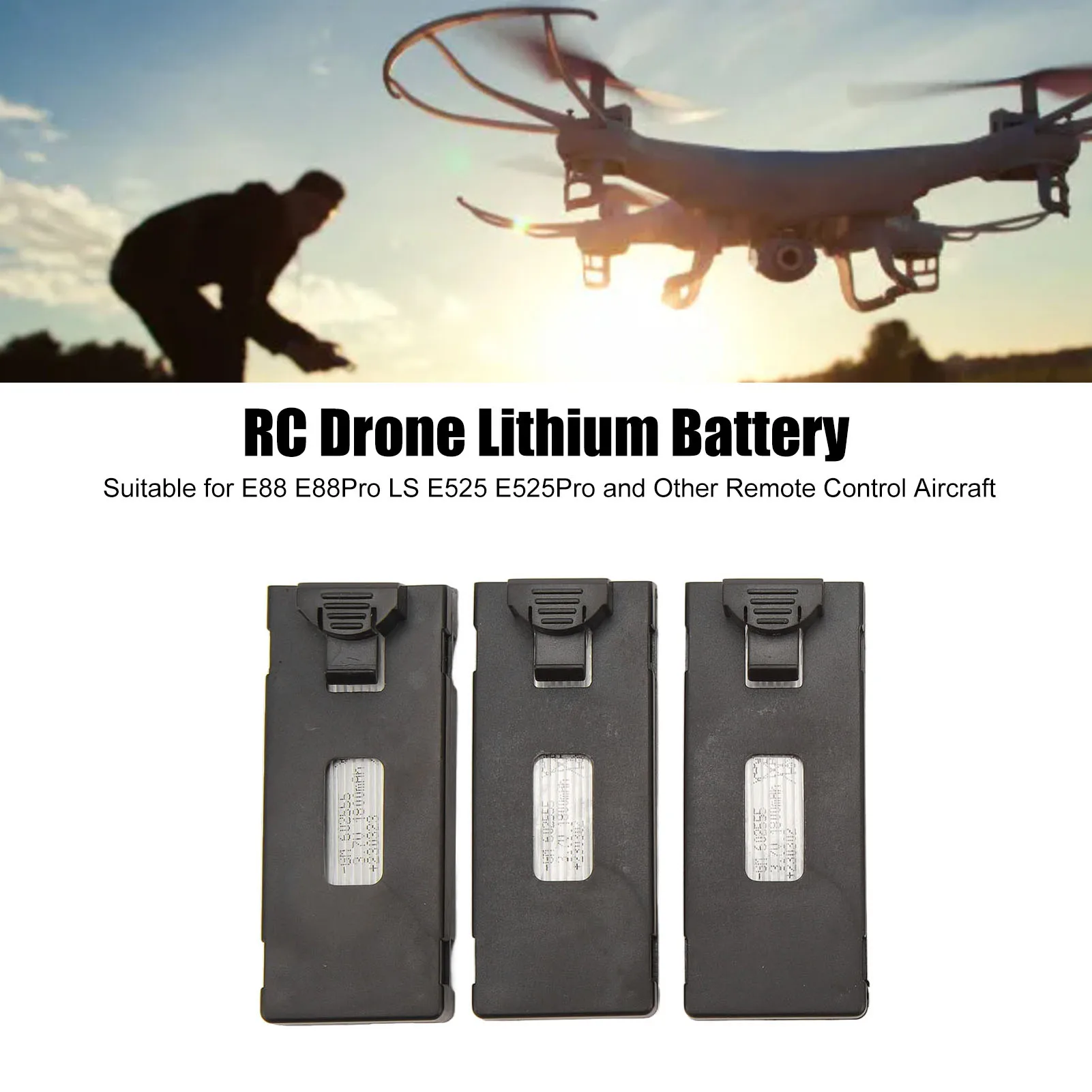 Kit De 3 Baterías De Litio 2600mAh Para Drone E88 E88Pro LS E525 Con Cable De Carga 3 En 1