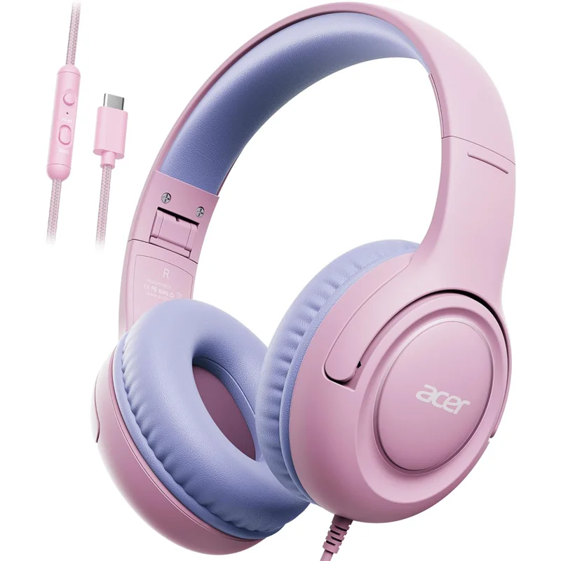 Acer Kids Foldable Wired Headphones with Volume Limiting and Stereo Sound