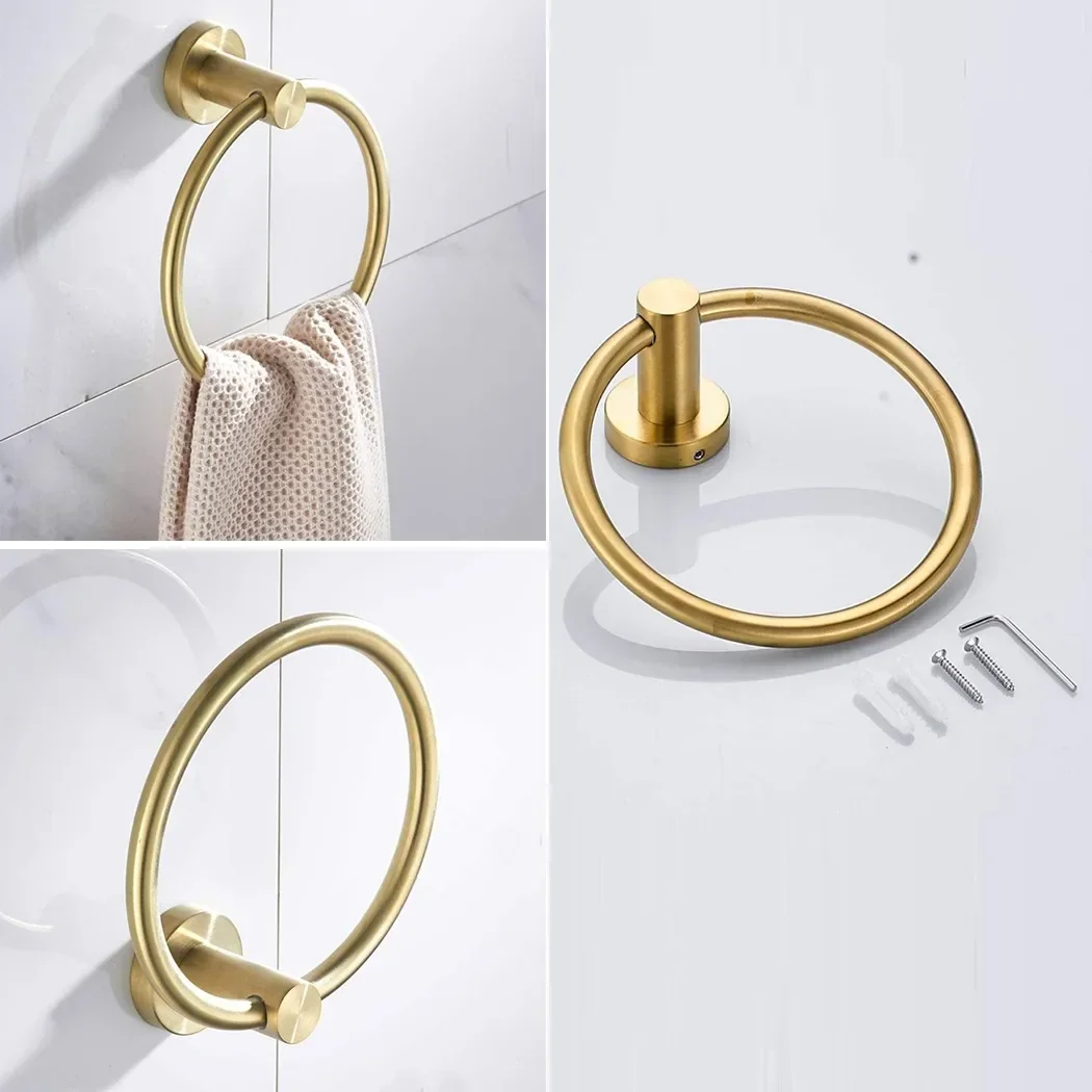 Description Picture 3 of item1PC Brushed Golden Bathroom Hanging Towel Ring Holder Industrial Wall Mounted Towel Stainless Steel StorageTowel Hardware Tools