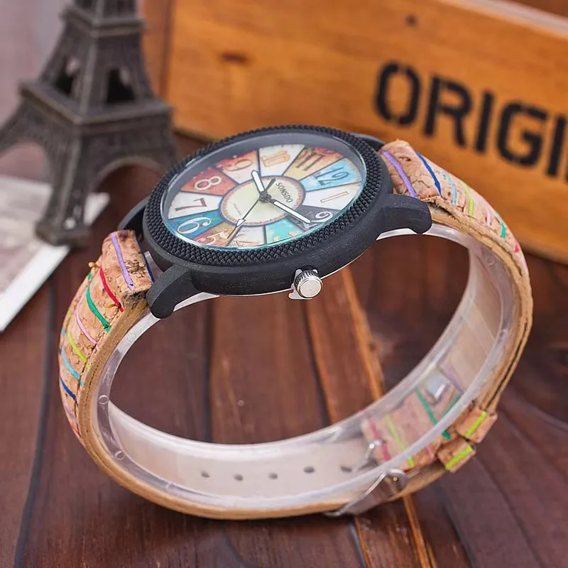 Luxury Wood Grain Turntable Women Quartz Wristwatches Vintage Pattern Leather Strap Watch Korean Student Gift Watch Dropshipping 3