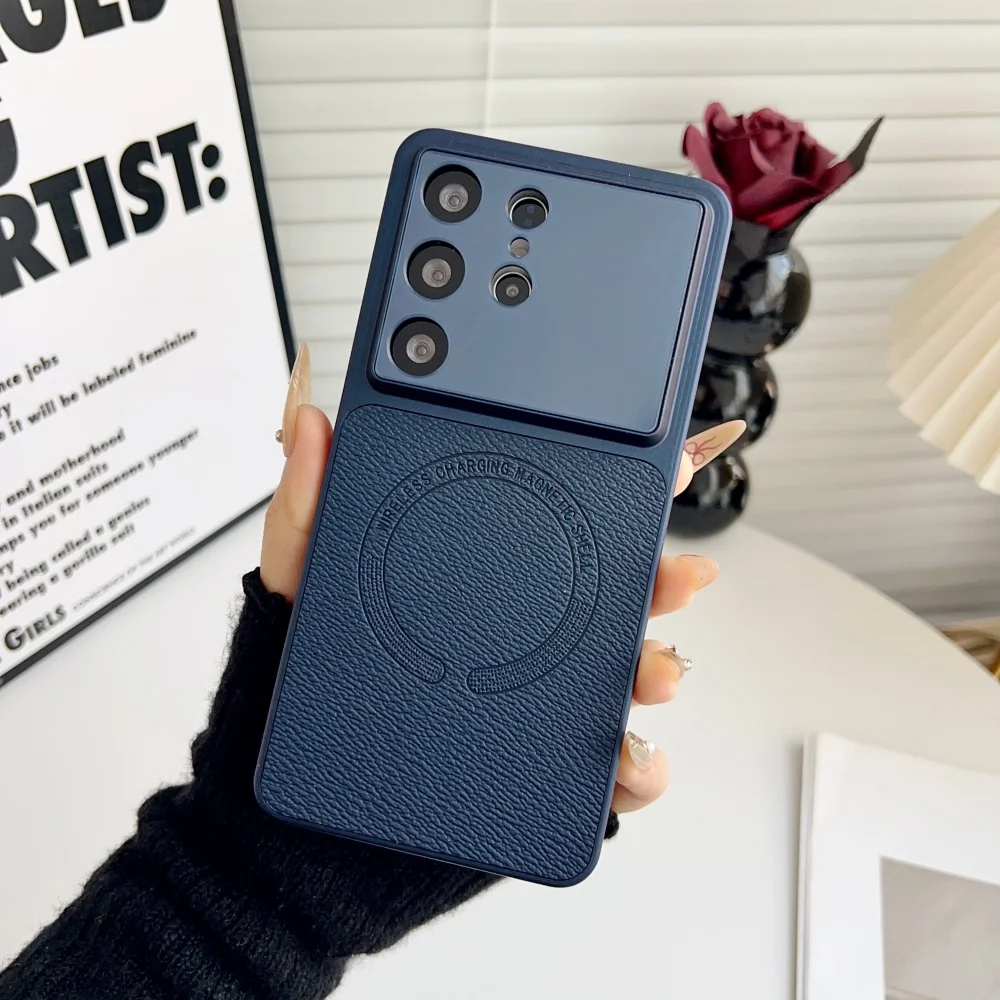 Premium Magnetic Leather Case with Large Camera Window - Shockproof Back Cover