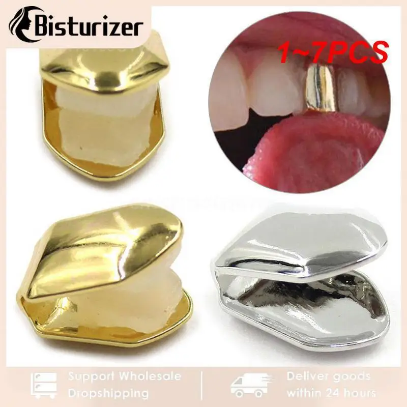 

1~7PCS Single Tooth CAPs Hip Hop Grills for Teeth Mouth Rapper Party Accessories Gold Plated Small Single Tooth Caps False Teeth