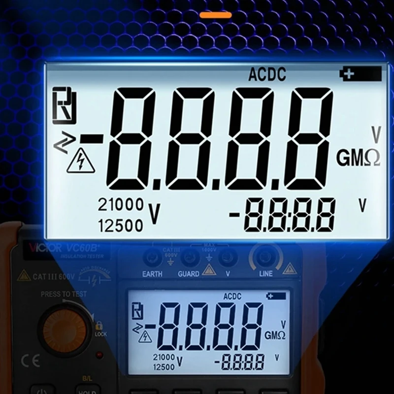 Victor VC60B+ Digital Insulation Resistance Tester 0.1~2000m ohm MegOhm Meter DC/AC 250V/500V/1000V DC Voltage Data Test Hold resistance tester