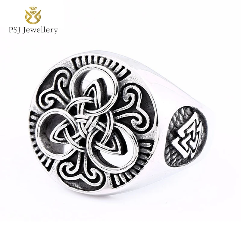 

PSJ Jewelry Fashion Vintage 23.5mm Large Size Nordic Viking Celtic Knot Hollowed Titanium Stainless Steel Rings for Men