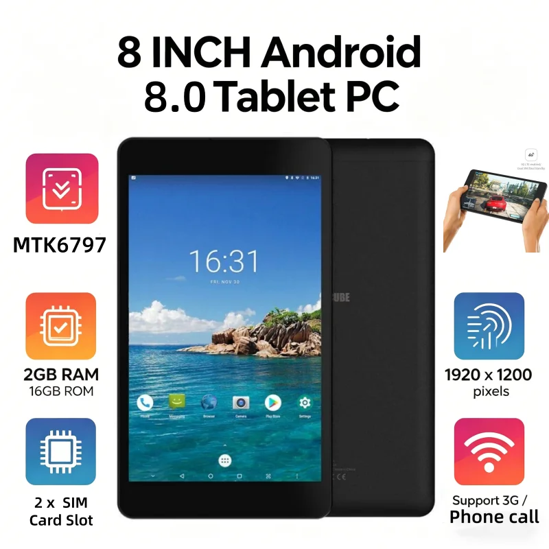 8 INCH T10 M8 Android 8.0 Phone Call Tablet PC 3GB RAM 32GB ROM 3G/4G Call Dual Camera 1920 X 1200 Pixels 10-Core MTK6797