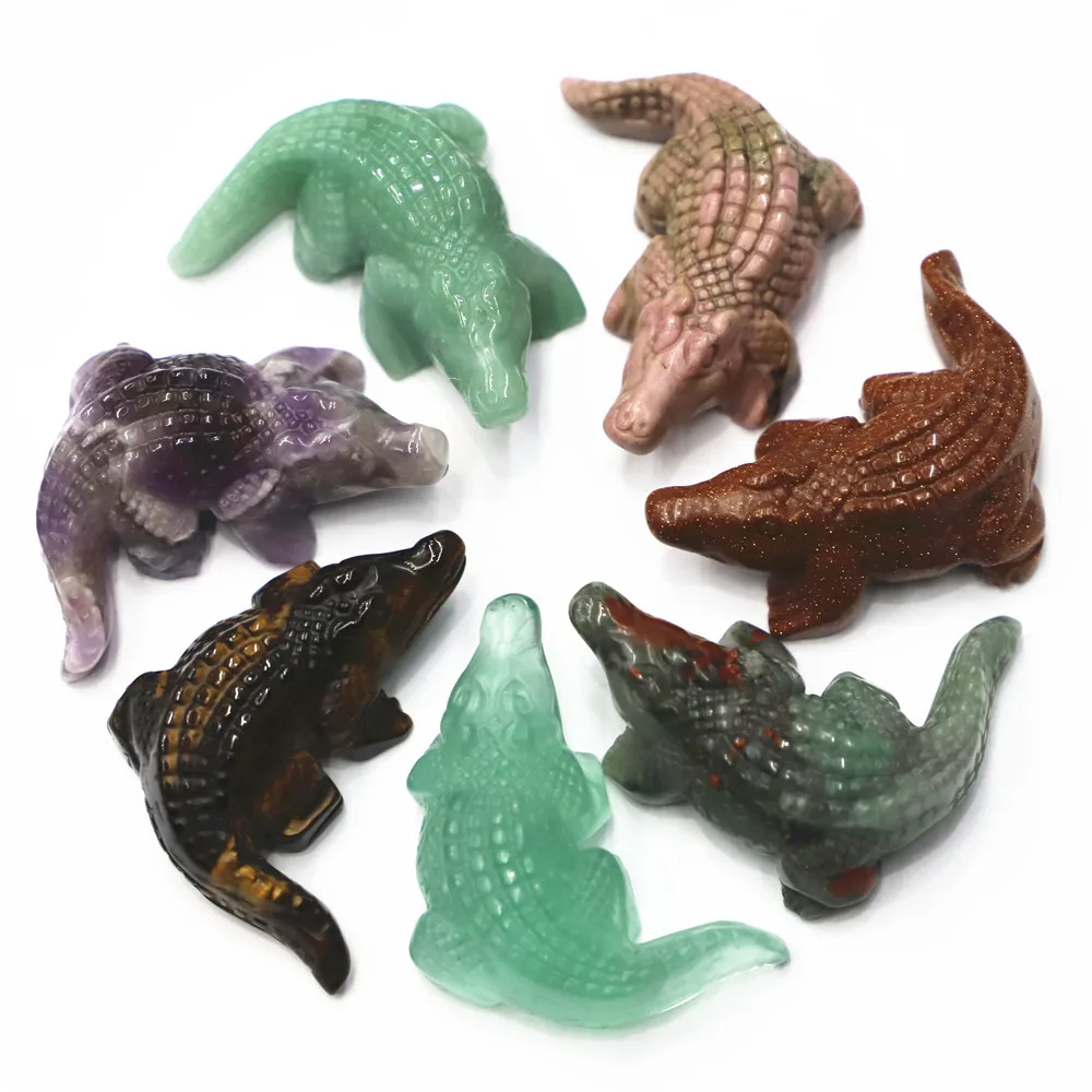 Natural Stone Crystal Crocodile Alligator Handmake Carved Animal Ornaments Polished Healing Crafts Souvenir Family Decoration