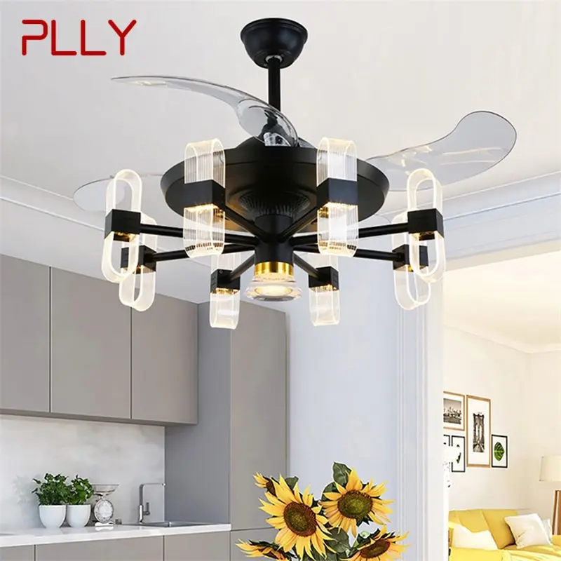 

PLLY Modern Ceiling Fan With Light And Control LED Fixtures 220V 110V Decorative For Home Living Room Bedroom Restaurant