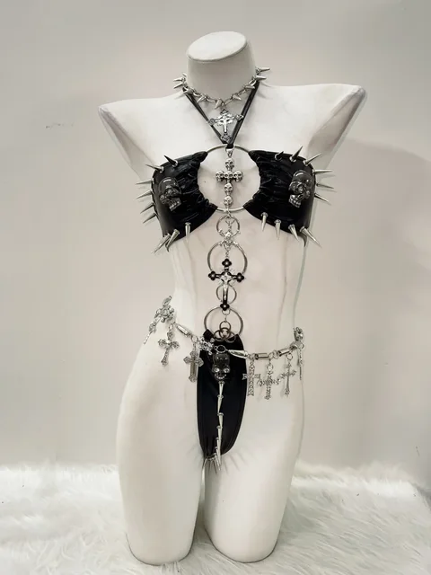 Spikey Skull Chain Bikini and Pants Set 5