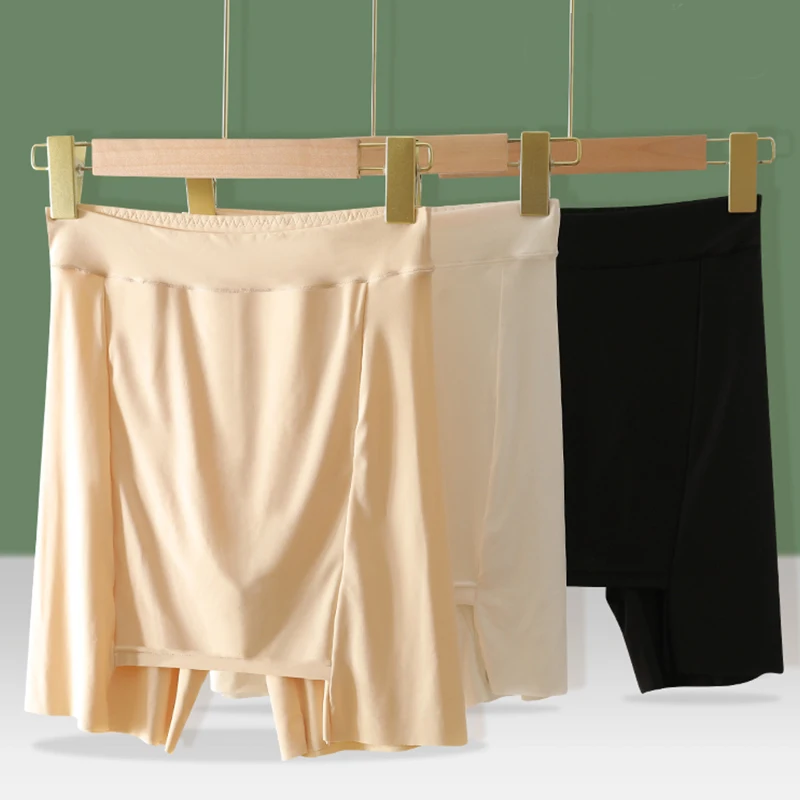 Ice Silk High Waist Safety Pants Boxer Women Thin Sliming Fit Woman Summer Shorts Double Layer Seamless Anti-glare Skirt Shorts safety shorts safety pants women shorts underwear