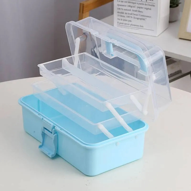 Three-layer Transparent Plastic Craft Storage Box Sewing Storage Box Folding Tool Art Student Miscellaneous Box storage box