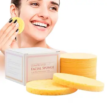 Facial Sponges 50Pcs Natural Compressed Cellulose Face Sponge Face Scrub Sponge Eco-Friendly & Reusable Makeup Remover Pads 1