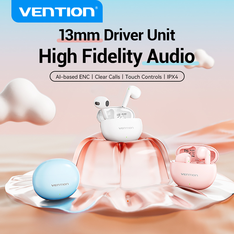 Vention Wireless Earphones Bluetooth 5.3 Headset TWS Hi-Fi Stereo Sports with Mic Earbud Low Latency Headphones Touch Control
