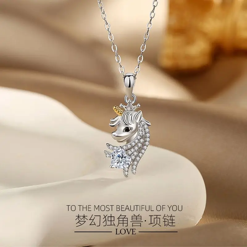 

Женское Ожерелье с единорогом из серебра S925 пробы, модные ювелирные изделия в европейском и американском стиле с любовью из циркония