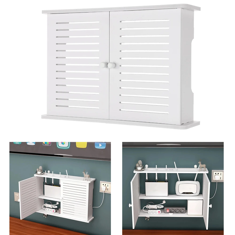 Whit Router Box Livingroom Wall-Mount Wifi Router Storage Box Punch-free Simple ...