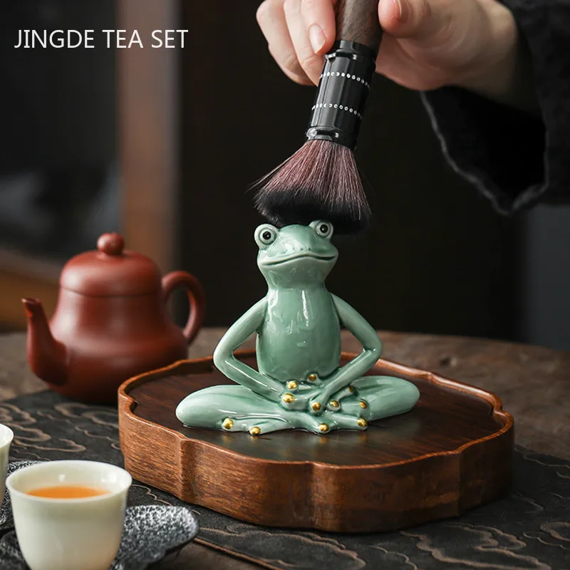 Creative Ceramics Tea Pet Ornaments Zen Frog Statue Tea Figurine Decoration Home Desktop Decore Crafts Tea Set Accessories