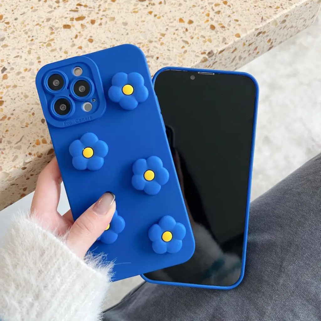 Luxury Klein Blue 3D Flower Soft Case with Lens Protection for