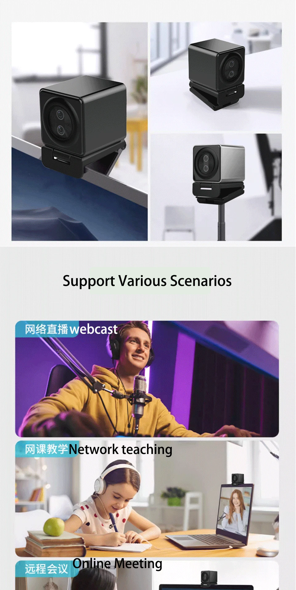 foco automático, transmissão em vida, USB, 30fps-60fps, webcam 4K, zoom 20X, 12MP