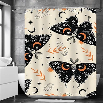 Butterflies Shower Curtain Skeleton Design Bathroom Decor 70.9x70.9inch Waterproof Shower Curtain with Free Installation Hooks