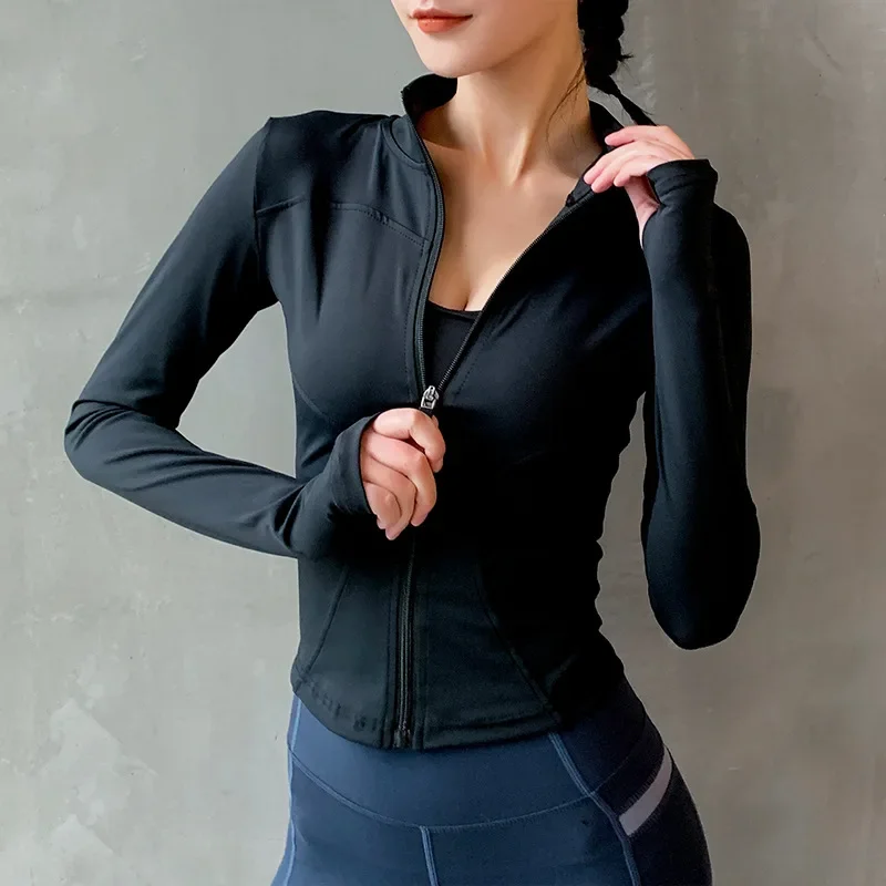 

2024 Women Long Sleeves Sports Running Shirt Breathable Gym Workout Top Women's Yoga Lulu Jackets with Zipper with Finger Holes