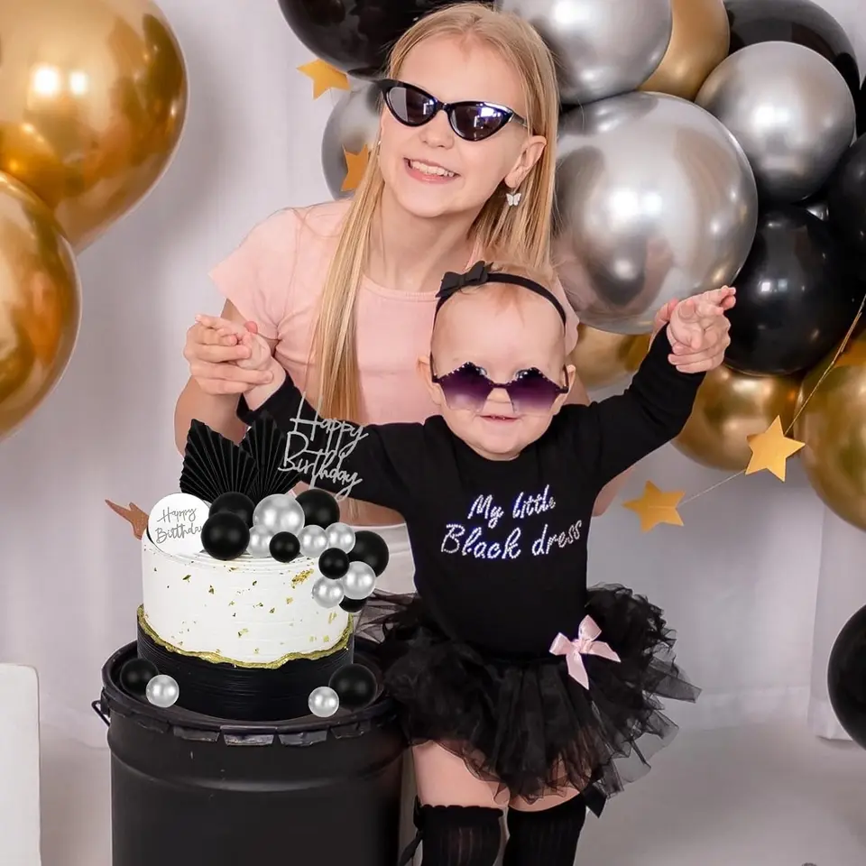 Bolas de espuma plateadas y negras, decoración de pasteles, hojas de palma  plateadas, decoración de pasteles para cumpleaños, boda, Baby Shower,  despedida de soltera - AliExpress, image size:960x960