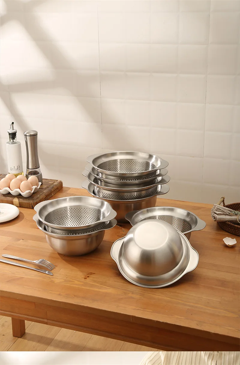 Vegetable washing basin Basket rice washing artifact Fruit filter basin Strainer Kitchen items 304 stainless steel drain basket
