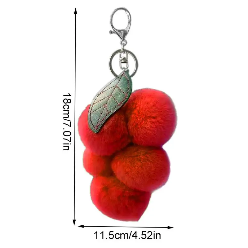 Cute Furry Grape Car Keychain Pendant High Quality Fluffty Plush Fruit Keychain Soft Purse Charm Keyring Bag Hanging ornaments 6