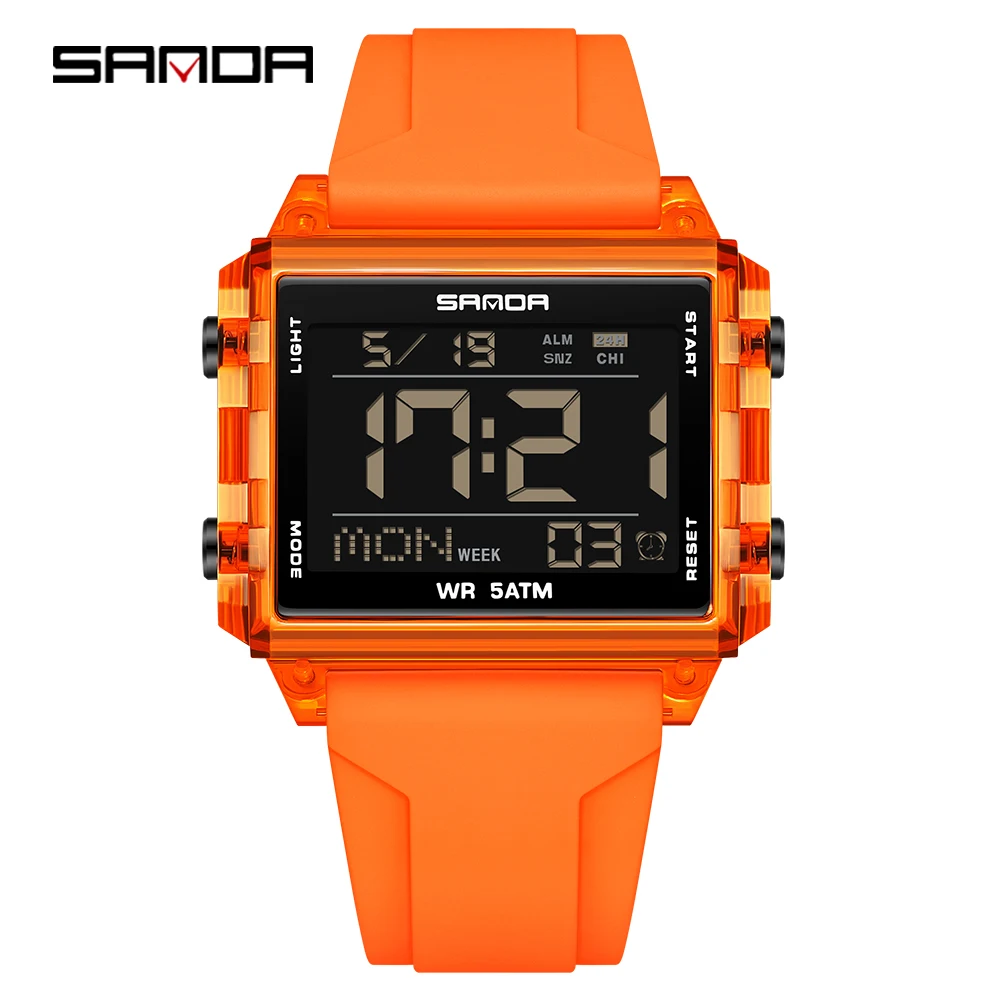 Unisex Trendy Rectangle Digital Sports Watch - Waterproof with LED Backlight