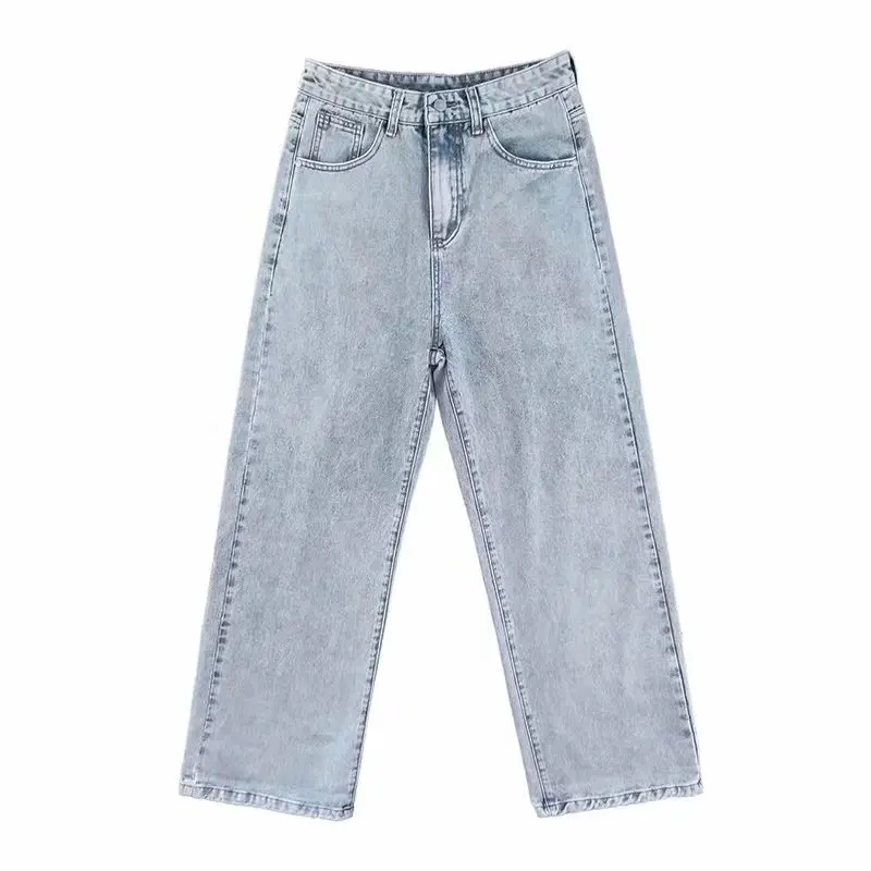Wholesale 2022 Denim Jeans Men's Wide Leg Straight Korean Fashion Spring Autumn Loose Light Blue Street Casual Pants Trousers