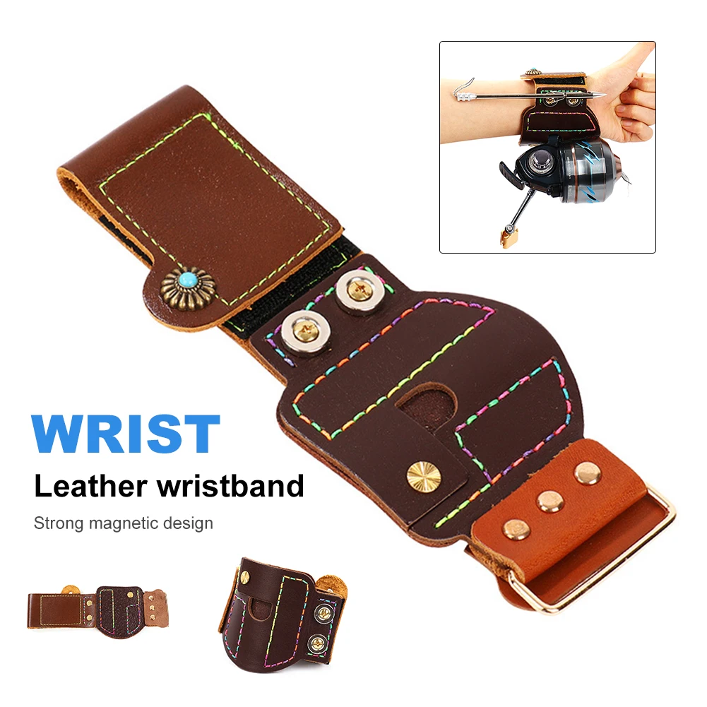 

Leather Fishing Reel Wrist Strap Shoot Fish Wristband with Strong Magnetic Design Slingshot Fishing Reel Holder Belt Fish Tackle