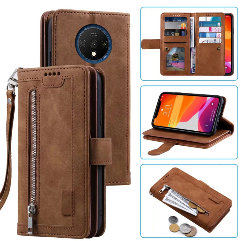 

9 Cards Wallet Case For OnePlus 7T Case Card Slot Zipper Flip Folio with Wrist Strap Carnival For OnePlus 7T Cover