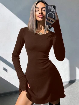 Women's Sexy Club Long Sleeve Mini Bodycon Dress Suitable For Nightclub, Family Party, Vacation, Leisure 1