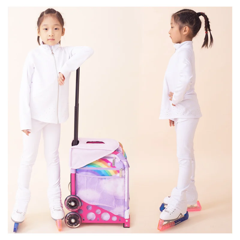 New Ice Figure Skating Jacket Pants Women Girl Trousers Top Black Teens Children Kids Colored Blue Rhinestones Training