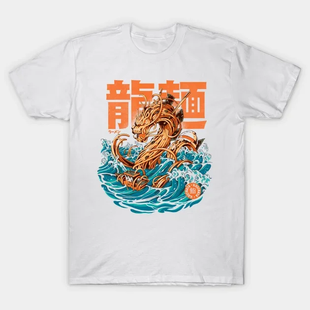 

Мужская/женская летняя белая уличная мода в стиле хип-хоп, футболка Kanagawa с принтом «великий рамен дракон», хлопковые футболки, топы с коротким рукавом, 2021