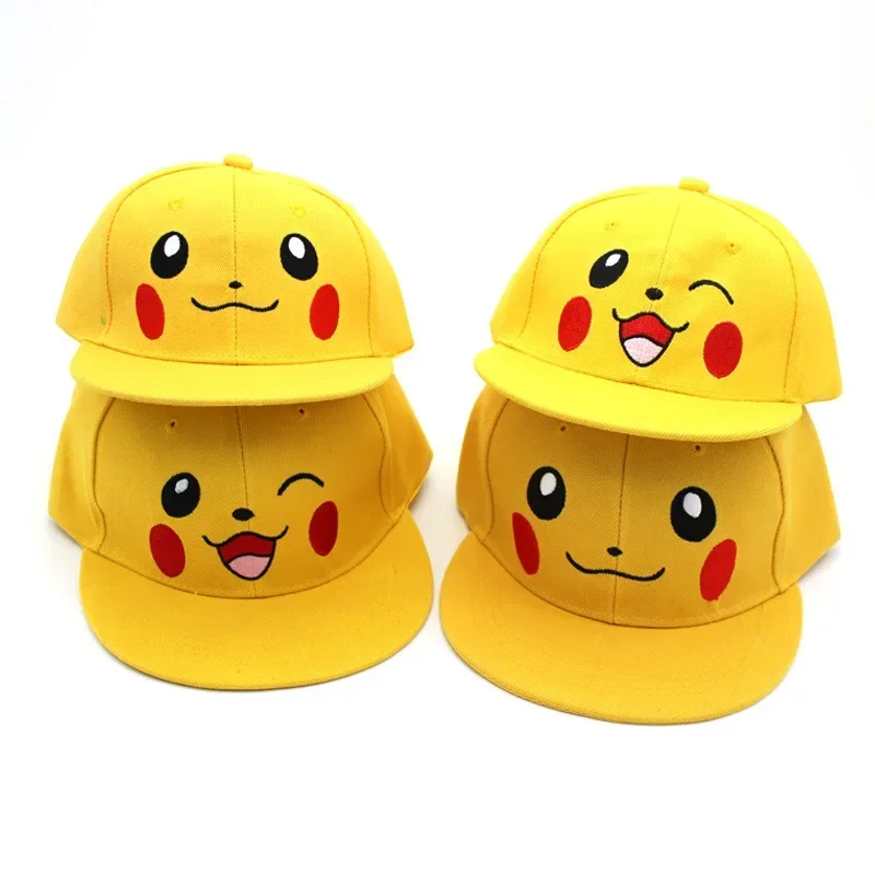 POKEMON Pikachu Baseball Cap Peaked Cap Cartoon Anime Character Flat Brim Hip Hop Hat Couple Outdoor Sports Cap Birthday Gifts