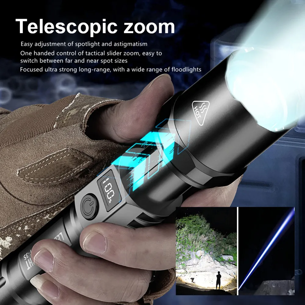 Description Picture 4 of itemPortable Spotlight Long Range 30W Lightweight LED Flashlight Type-C Built-in 18650 Battery Telescopic Zoom LED Tactical Torch