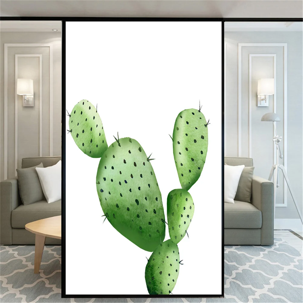 

Privacy Windows Film Decorative Cactus Plant Stained Glass Window Stickers No Glue Static Cling Frosted Window Cling