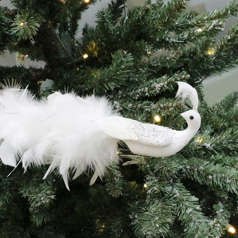 Artificial White Peacocks Feathered Christmas Ornament Simulation Birds For Christmas  Tree Pendant Hanging Decorations for Home - AliExpress