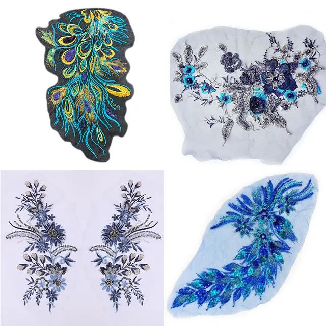 Ricami Floreali Con Paillette Set 8 Pezzi - Decorazioni In Pizzo Blu Per Abiti E Costumi - Foto 8