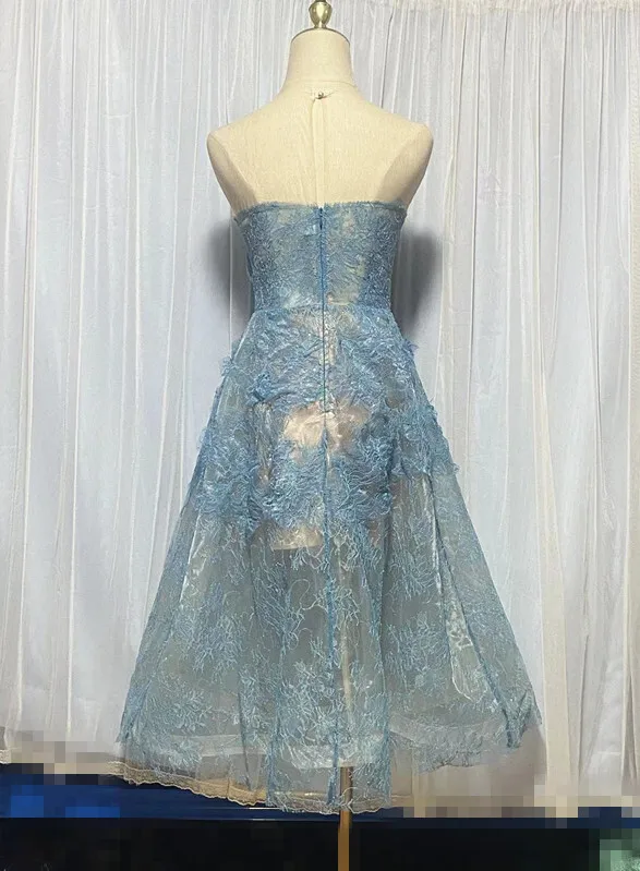 Korean Style 3D Flower Sequin Lace Strapless Dress Elegant Multi-color Mesh Long Dresses Women 2025 New Spring Summer A7877