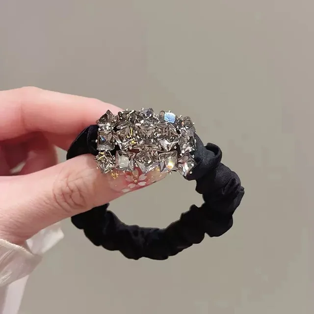 Luxurious Crystal Hair Bands Elegant Women Ponytail Rubber Band Hair Rope Tie Temperament Black Hair Accessories