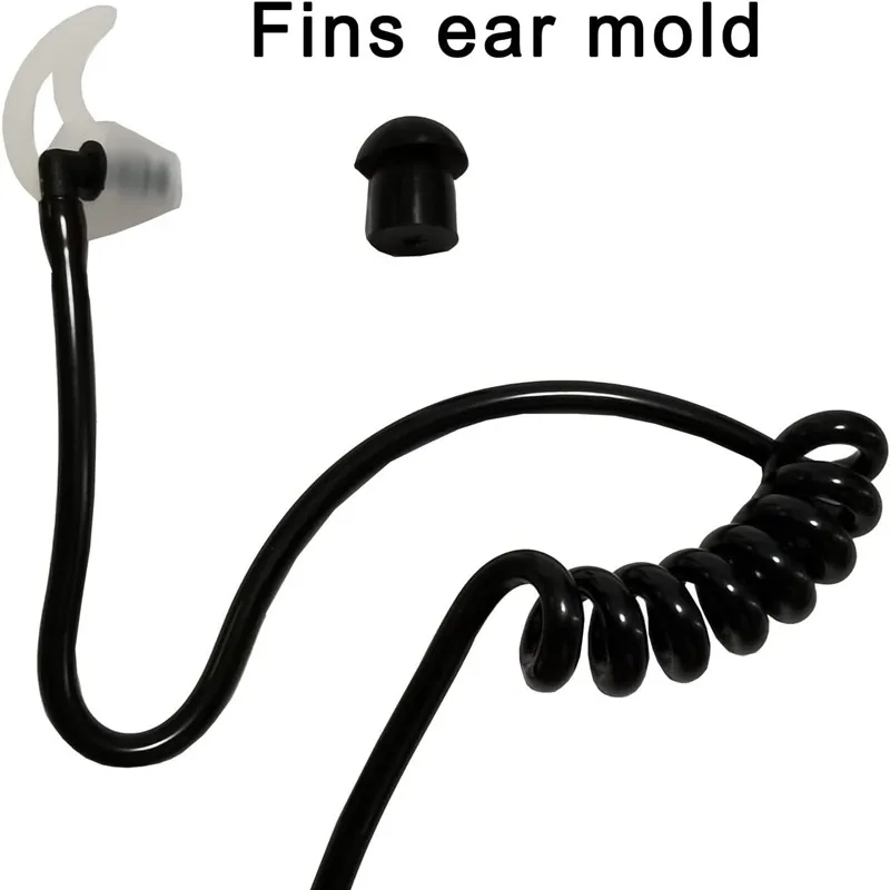 Replacement Audio Air Tubes with Fin Ear Mold for Motorola Kenwood BF, Black Acoustic Earpiece, 2Pcs