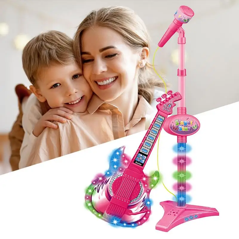 Kids Electric Guitar And Microphone Set Guitar Toys With Music Guitar Toys With Music And Colorful Light Microphone With