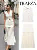 TRAFZA Women 2 Piece Set Chic V-Neck Sleeveless Button Knitted Vest Top+Splicing High Waist Side Zipper Ankle-Length Skirt TRAF 2
