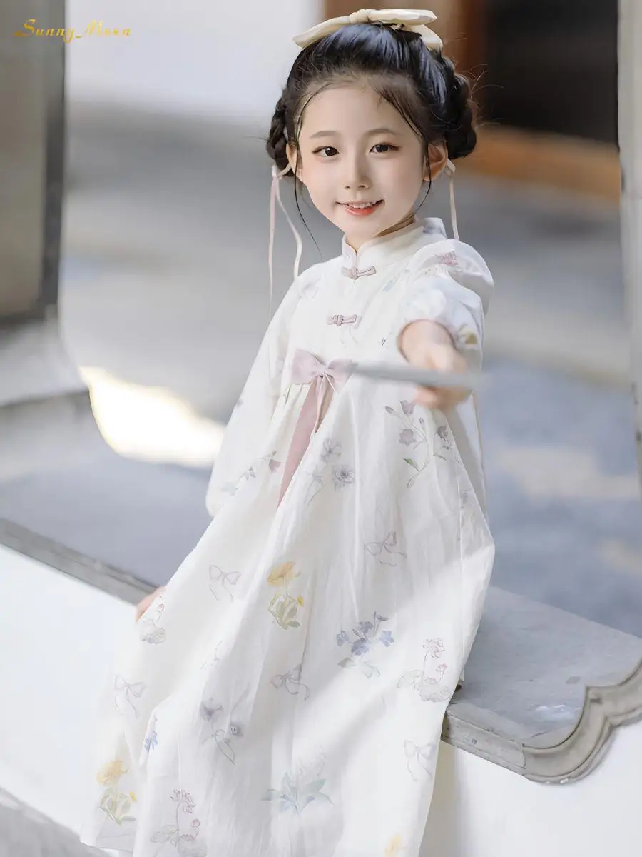 

Fashion girl cute comfortable girl dress female improved cheongsam children's long-sleeved printed Chinese-style dress 1-12Y
