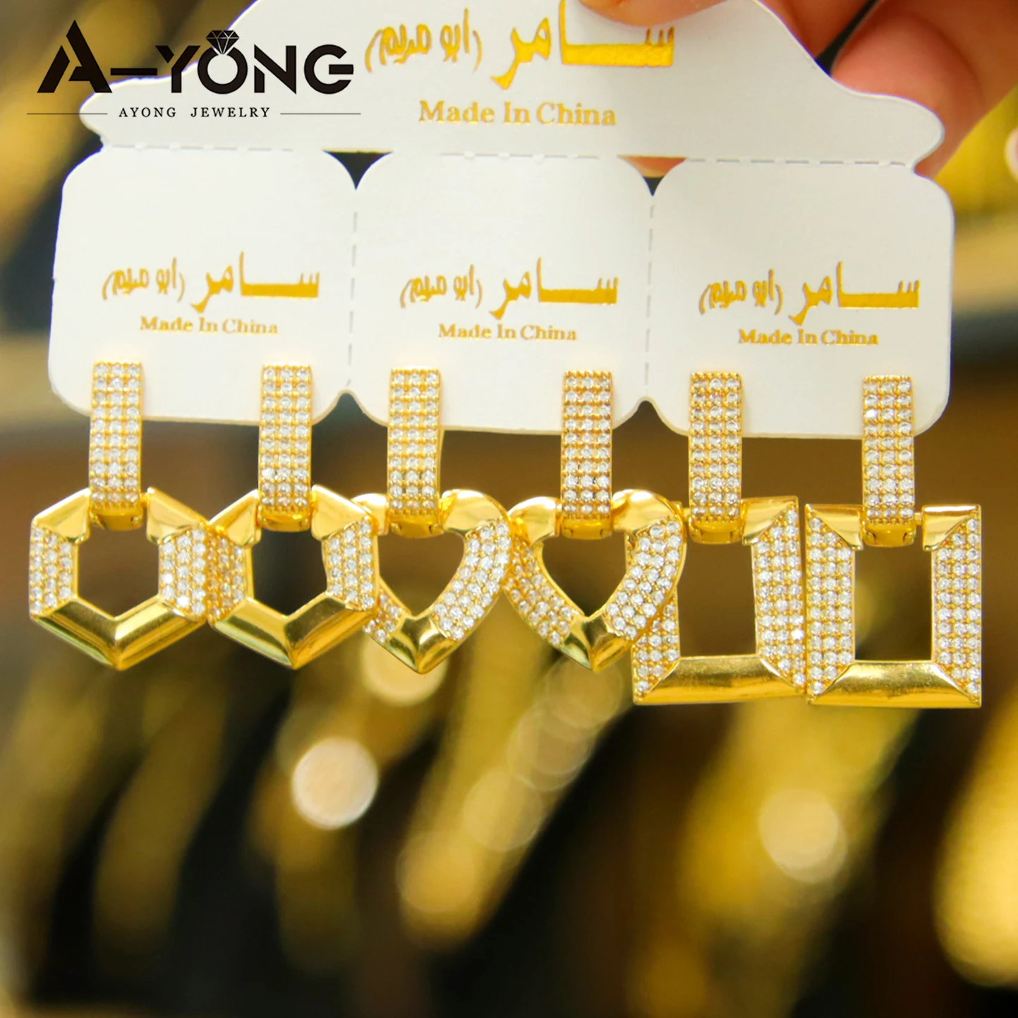 Brasilianische Zirkonia-Ohrringe, 21 Karat vergoldet, Bollywood, modisch, geometrisch, Tropfenohrring, Nigeria, Damen, täglicher Party-Schmuck – Detail 4